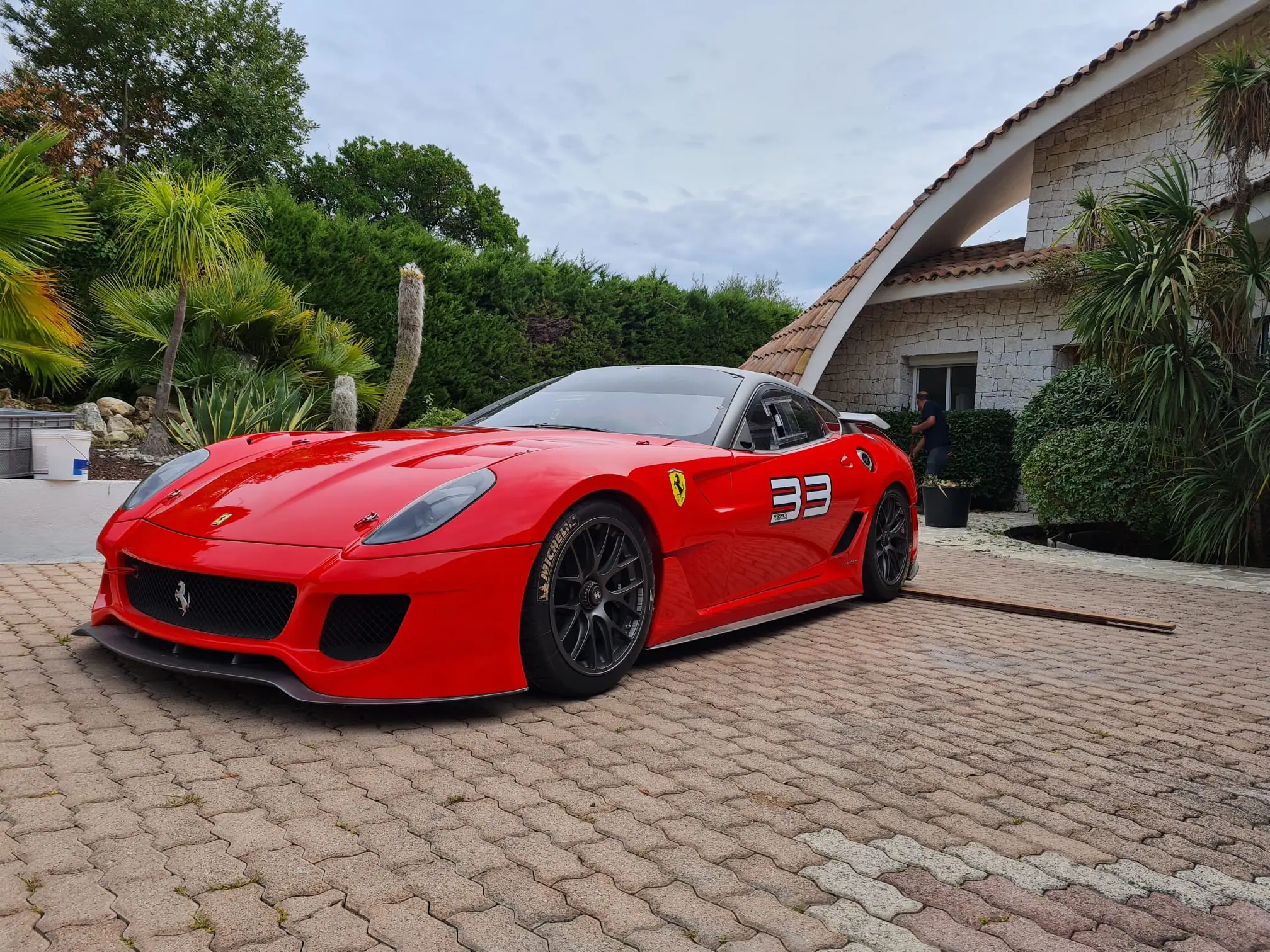 Automotive presentation in the villa driveway
